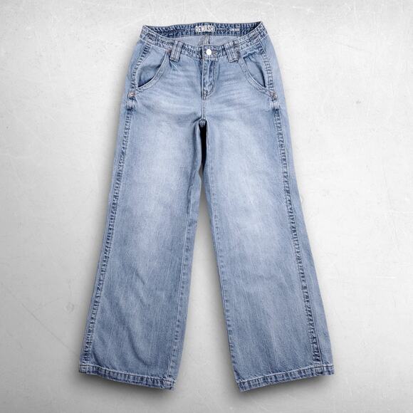 Rewash Denim - Rewash Low Rise Wide Leg Jeans Women Jr 5/27 Light Blue Denim Pleated Waist
